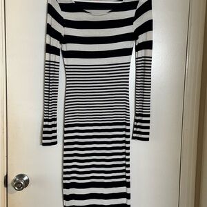 Black and White Striped Long Sleeve Dress
